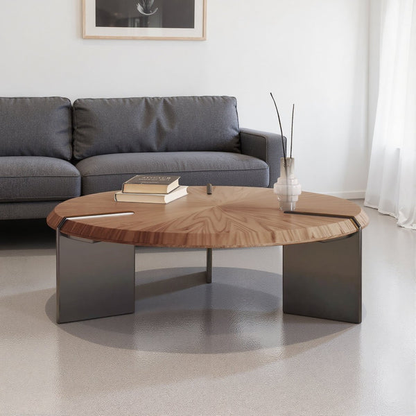 English Elm Light Walnut Veneer Square Coffee Table with Floating Acrylic Base for Modern Living D1140121871
