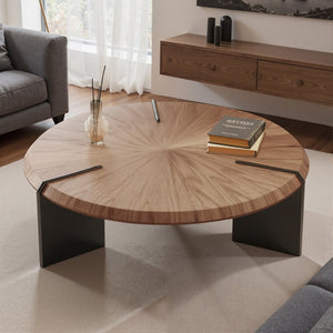 English Elm Light Walnut Veneer Square Coffee Table with Floating Acrylic Base for Modern Living D1140121871