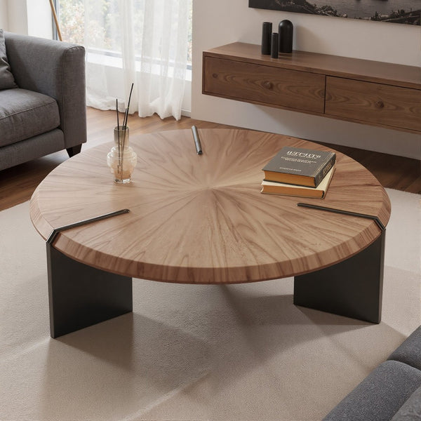 English Elm Light Walnut Veneer Square Coffee Table with Floating Acrylic Base for Modern Living D1140121871