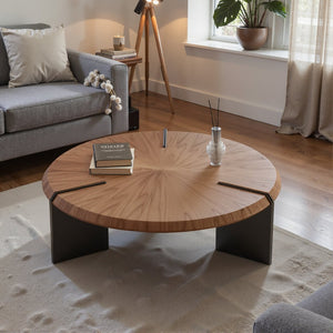 English Elm Light Walnut Veneer Square Coffee Table with Floating Acrylic Base for Modern Living D1140121871