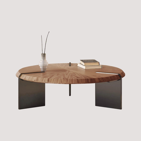 English Elm Light Walnut Veneer Square Coffee Table with Floating Acrylic Base for Modern Living D1140121871