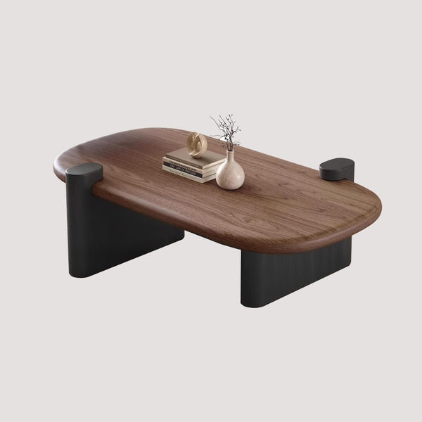 English Elm Modern Walnut Veneer Rectangular Coffee Table with Matte Black Base for Living Rooms D1140121873