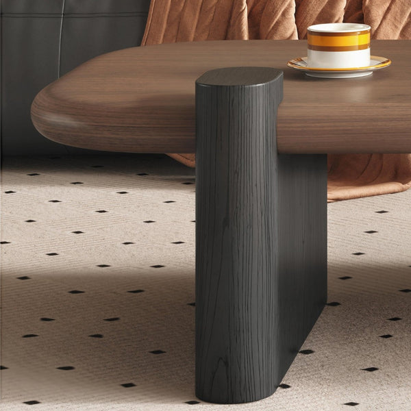 English Elm Modern Walnut Veneer Rectangular Coffee Table with Matte Black Base for Living Rooms D1140121873