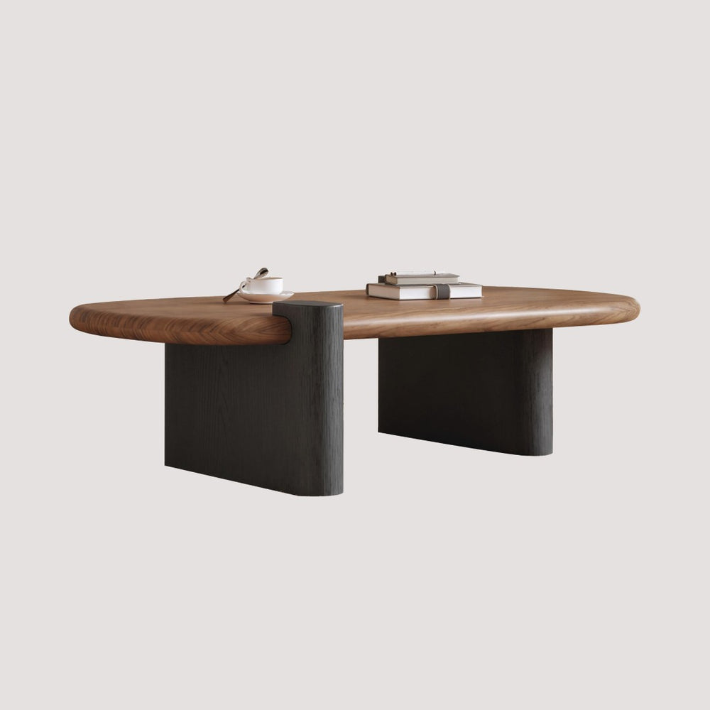 English Elm Modern Walnut Veneer Rectangular Coffee Table with Matte Black Base for Living Rooms D1140121873