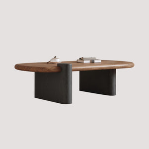 English Elm Modern Walnut Veneer Rectangular Coffee Table with Matte Black Base for Living Rooms D1140121873
