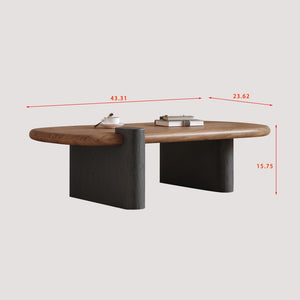 English Elm Modern Walnut Veneer Rectangular Coffee Table with Matte Black Base for Living Rooms D1140121873