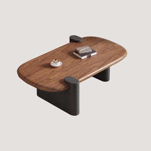 English Elm Modern Walnut Veneer Rectangular Coffee Table with Matte Black Base for Living Rooms D1140121873