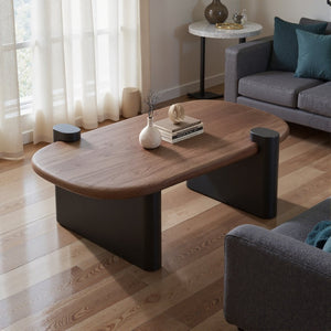 English Elm Modern Walnut Veneer Rectangular Coffee Table with Matte Black Base for Living Rooms D1140121873