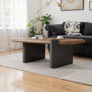 English Elm Modern Walnut Veneer Rectangular Coffee Table with Matte Black Base for Living Rooms D1140121873