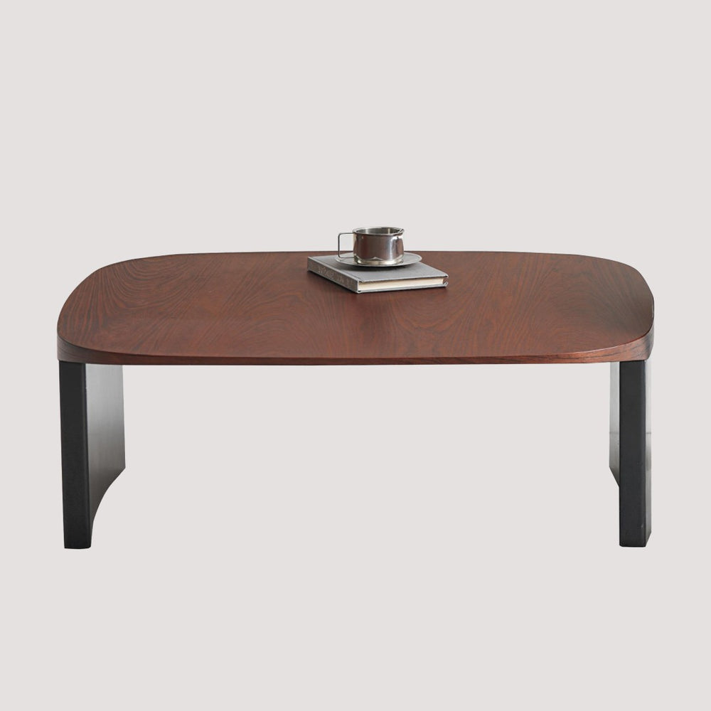 English Elm Modern Walnut Veneer Square Coffee Table with Contrasting Black Legs for Living Rooms D1140121875