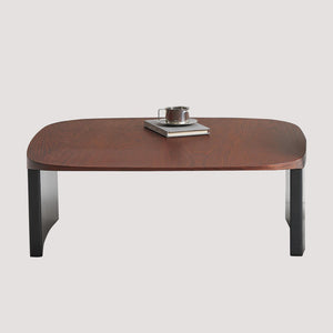 English Elm Modern Walnut Veneer Square Coffee Table with Contrasting Black Legs for Living Rooms D1140121875