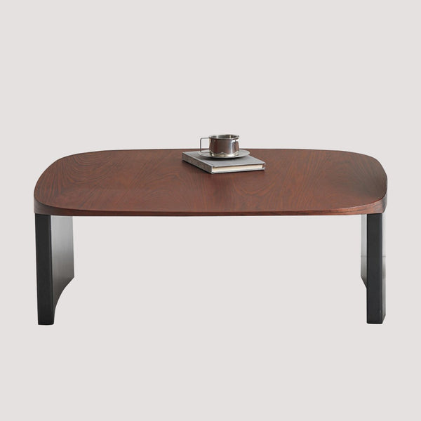 English Elm Modern Walnut Veneer Square Coffee Table with Contrasting Black Legs for Living Rooms D1140121875