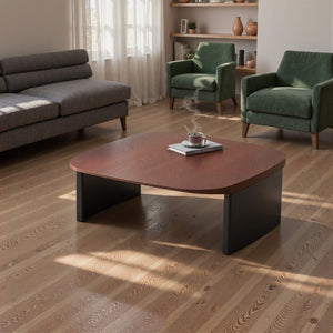 English Elm Modern Walnut Veneer Square Coffee Table with Contrasting Black Legs for Living Rooms D1140121875