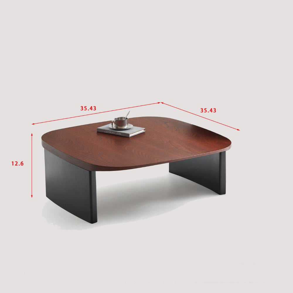 English Elm Modern Walnut Veneer Square Coffee Table with Contrasting Black Legs for Living Rooms D1140121875