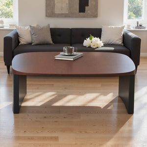 English Elm Modern Walnut Veneer Square Coffee Table with Contrasting Black Legs for Living Rooms D1140121875