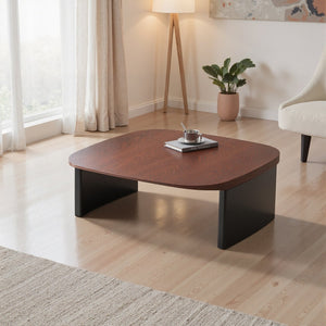 English Elm Modern Walnut Veneer Square Coffee Table with Contrasting Black Legs for Living Rooms D1140121875