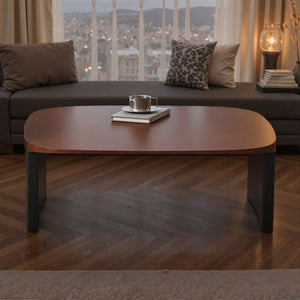 English Elm Modern Walnut Veneer Square Coffee Table with Contrasting Black Legs for Living Rooms D1140121875