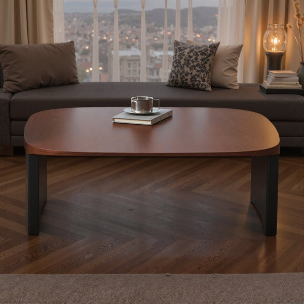 English Elm Modern Walnut Veneer Square Coffee Table with Contrasting Black Legs for Living Rooms D1140121875