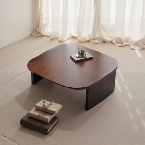 English Elm Modern Walnut Veneer Square Coffee Table with Contrasting Black Legs for Living Rooms D1140121875