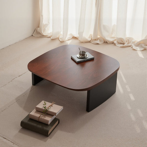 English Elm Modern Walnut Veneer Square Coffee Table with Contrasting Black Legs for Living Rooms D1140121875