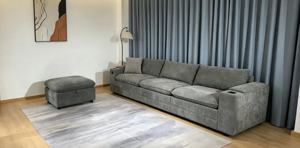 English Elm Fabric Chenille Modular Love Sofa with USB Charging Ports and Armrest Storage D1142121711