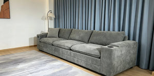 English Elm Fabric Chenille Modular Love Sofa with USB Charging Ports and Armrest Storage D1142121711