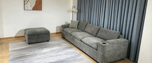 English Elm Fabric Chenille Modular Love Sofa with USB Charging Ports and Armrest Storage D1142121711