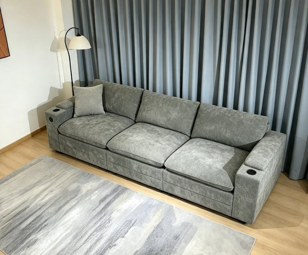 English Elm Fabric Chenille Modular Love Sofa with USB Charging Ports and Armrest Storage D1142121711