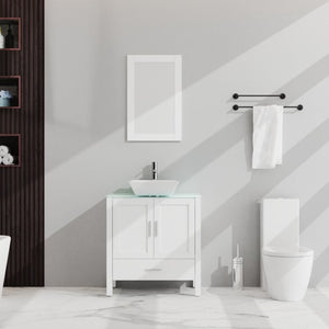 English Elm Goodyo 30 Inch Bathroom Vanity with Tempered Glass Top Frameless Mirror Mdf Cabinet D16373886