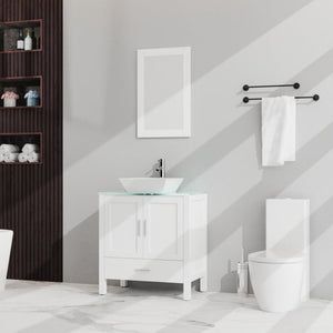 English Elm Goodyo 30 Inch Bathroom Vanity with Tempered Glass Top Frameless Mirror Mdf Cabinet D16373886