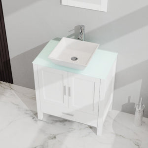 English Elm Goodyo 30 Inch Bathroom Vanity with Tempered Glass Top Frameless Mirror Mdf Cabinet D16373886