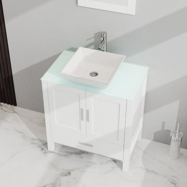 English Elm Goodyo 30 Inch Bathroom Vanity with Tempered Glass Top Frameless Mirror Mdf Cabinet D16373886