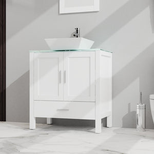 English Elm Goodyo 30 Inch Bathroom Vanity with Tempered Glass Top Frameless Mirror Mdf Cabinet D16373886