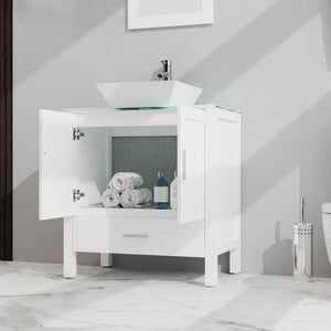English Elm Goodyo 30 Inch Bathroom Vanity with Tempered Glass Top Frameless Mirror Mdf Cabinet D16373886