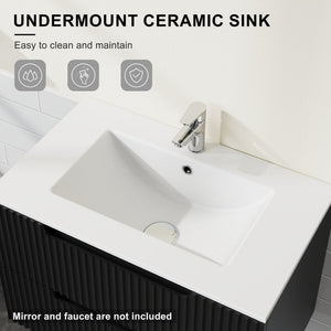 English Elm 30 Inch Undermount Ceramic Bathroom Sink Single Cast Seamless Gloss White Vanity Basin D16389788