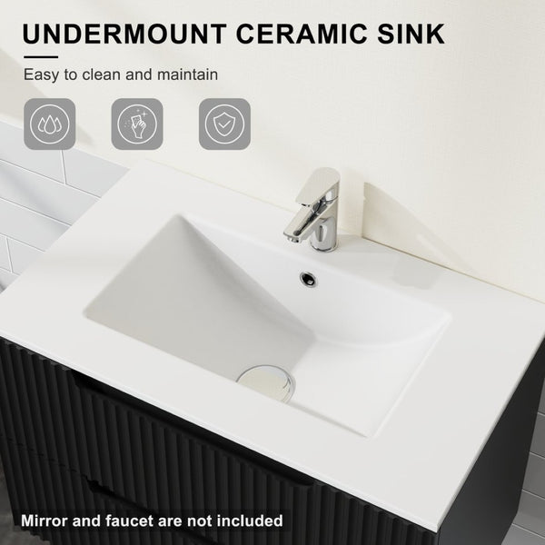 English Elm 30 Inch Undermount Ceramic Bathroom Sink Single Cast Seamless Gloss White Vanity Basin D16389788