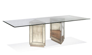 Basset Mirror Murano Dining Table - Elegant Glam With Antiqued Mirror Panels & Silver Leaf Detail For Modern Charm Silver Poplar ,Mdf D2624-600-909