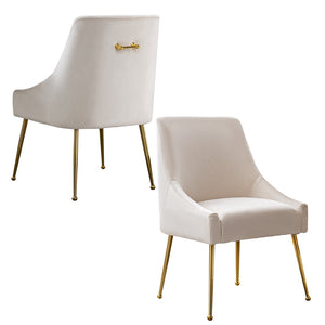 English Elm Height-adjustable Velvet Dining Chairs with Foam Cushion Support for Kitchen or Vanity White D772095832