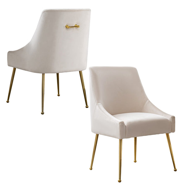 English Elm Height-adjustable Velvet Dining Chairs with Foam Cushion Support for Kitchen or Vanity White D772095832