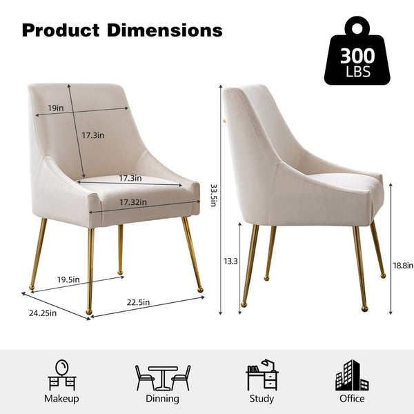 English Elm Height-adjustable Velvet Dining Chairs with Foam Cushion Support for Kitchen or Vanity White D772095832