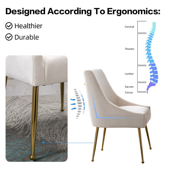 English Elm Height-adjustable Velvet Dining Chairs with Foam Cushion Support for Kitchen or Vanity White D772095832