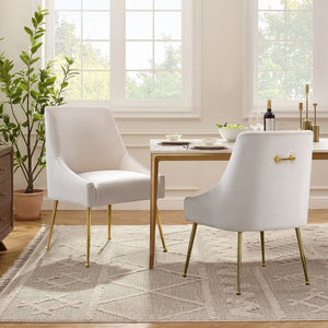 English Elm Height-adjustable Velvet Dining Chairs with Foam Cushion Support for Kitchen or Vanity White D772095832