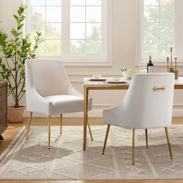 English Elm Height-adjustable Velvet Dining Chairs with Foam Cushion Support for Kitchen or Vanity White D772095832