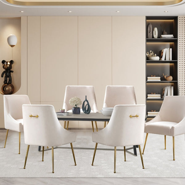 English Elm Height-adjustable Velvet Dining Chairs with Foam Cushion Support for Kitchen or Vanity White D772095832