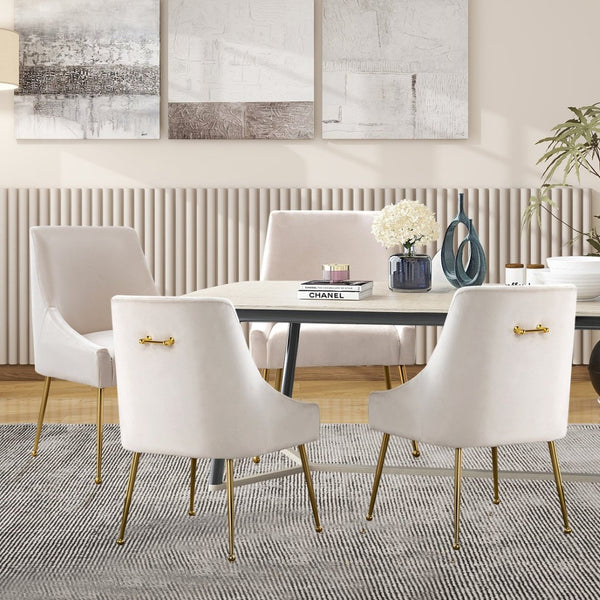 English Elm Height-adjustable Velvet Dining Chairs with Foam Cushion Support for Kitchen or Vanity White D772095832