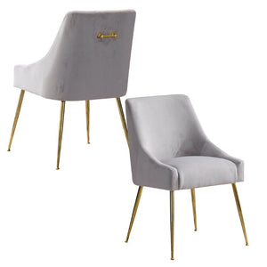 English Elm Height-adjustable Velvet Dining Chairs with Foam Cushion Support for Kitchen or Vanity Grey D772098400