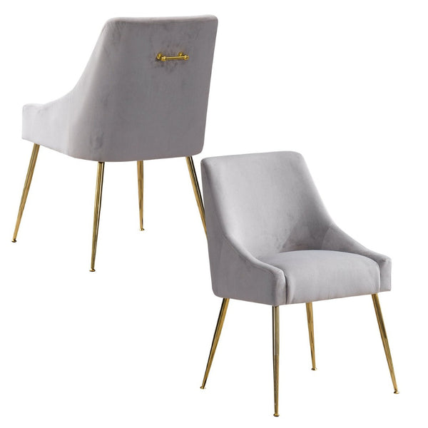 English Elm Height-adjustable Velvet Dining Chairs with Foam Cushion Support for Kitchen or Vanity Grey D772098400