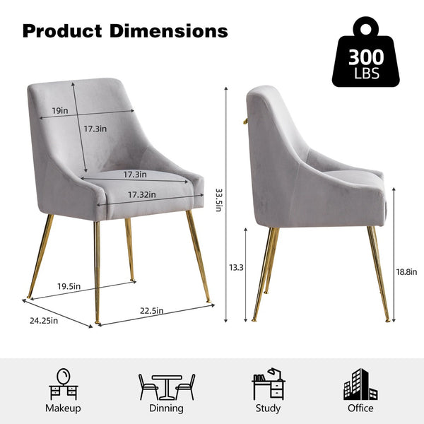 English Elm Height-adjustable Velvet Dining Chairs with Foam Cushion Support for Kitchen or Vanity Grey D772098400