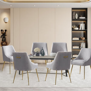 English Elm Height-adjustable Velvet Dining Chairs with Foam Cushion Support for Kitchen or Vanity Grey D772098400