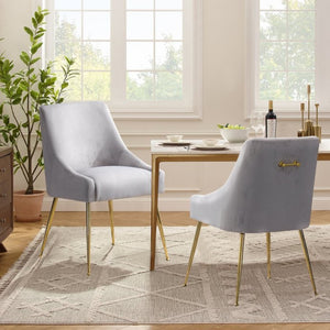 English Elm Height-adjustable Velvet Dining Chairs with Foam Cushion Support for Kitchen or Vanity Grey D772098400